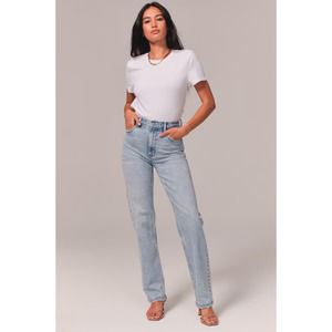 Abercrombie & Fitch The 90's Straight Ultra High Rise Jeans Light Indigo Wash